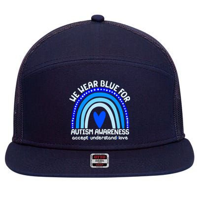 Cute We Wear Blue For Autism Awareness Accept Understand Love 7 Panel Mesh Trucker Snapback Hat