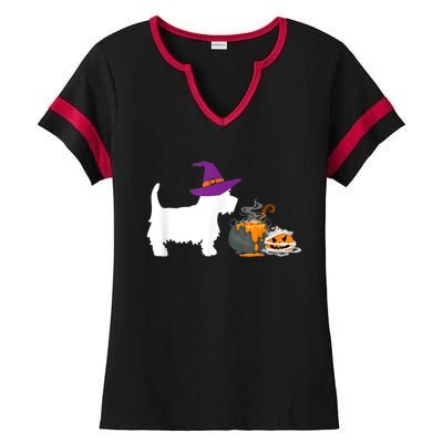 Cute Westie Wizard Hat Halloween Funny Dog Owner Costume Ladies Halftime Notch Neck Tee