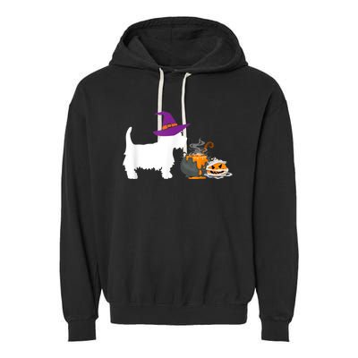 Cute Westie Wizard Hat Halloween Funny Dog Owner Costume Garment-Dyed Fleece Hoodie