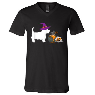 Cute Westie Wizard Hat Halloween Funny Dog Owner Costume V-Neck T-Shirt