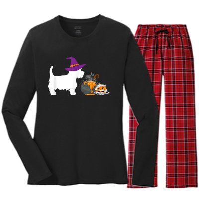 Cute Westie Wizard Hat Halloween Funny Dog Owner Costume Women's Long Sleeve Flannel Pajama Set 