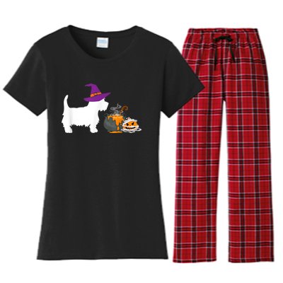 Cute Westie Wizard Hat Halloween Funny Dog Owner Costume Women's Flannel Pajama Set