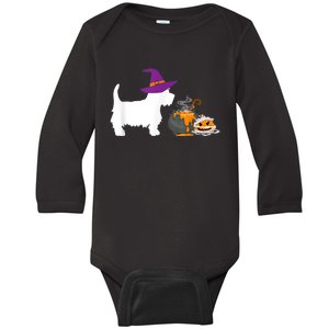 Cute Westie Wizard Hat Halloween Funny Dog Owner Costume Baby Long Sleeve Bodysuit