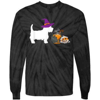 Cute Westie Wizard Hat Halloween Funny Dog Owner Costume Tie-Dye Long Sleeve Shirt