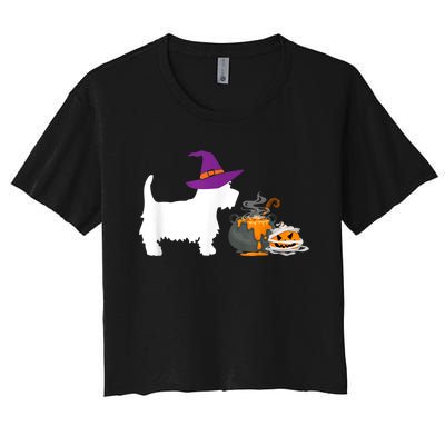 Cute Westie Wizard Hat Halloween Funny Dog Owner Costume Women's Crop Top Tee