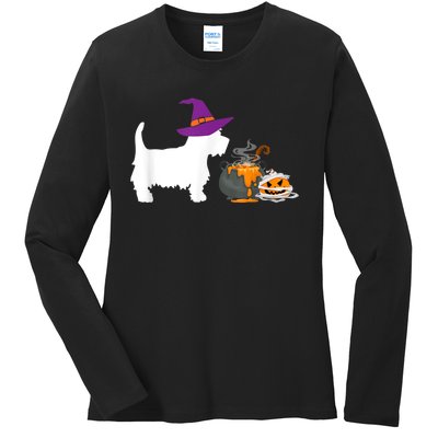 Cute Westie Wizard Hat Halloween Funny Dog Owner Costume Ladies Long Sleeve Shirt