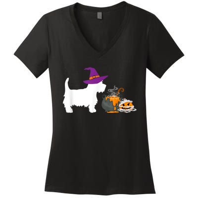 Cute Westie Wizard Hat Halloween Funny Dog Owner Costume Women's V-Neck T-Shirt