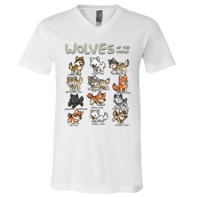 Chibi Wolf Wolves Animals Of The World Wolf Lover V-Neck T-Shirt