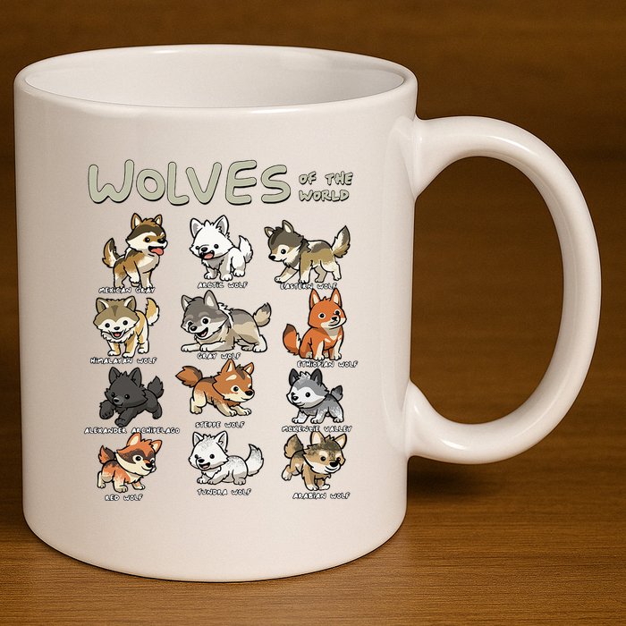 Chibi Wolf Wolves Animals Of The World Wolf Lover 11oz C Handle Ceramic Mug