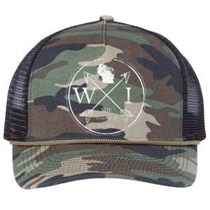 Cute Wisconsin Wi The Badger State Map Wisconsin Retro Rope Trucker Hat Cap