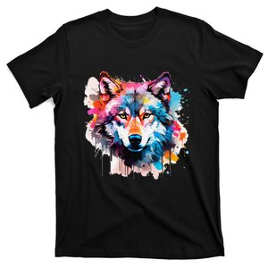 Cool Wolf Watercolor Art T-Shirt