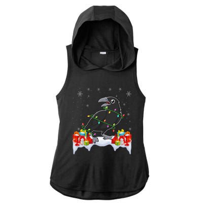 Crow Wearing Xmas Light Funny Crow Lover Christmas Ladies PosiCharge Tri-Blend Wicking Draft Hoodie Tank