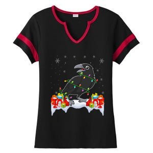 Crow Wearing Xmas Light Funny Crow Lover Christmas Ladies Halftime Notch Neck Tee