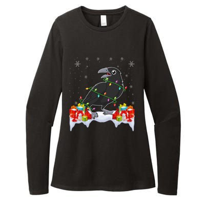 Crow Wearing Xmas Light Funny Crow Lover Christmas Womens CVC Long Sleeve Shirt