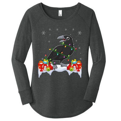 Crow Wearing Xmas Light Funny Crow Lover Christmas Women's Perfect Tri Tunic Long Sleeve Shirt