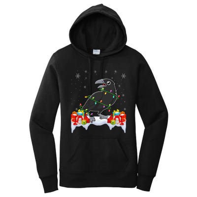 Crow Wearing Xmas Light Funny Crow Lover Christmas Women's Pullover Hoodie