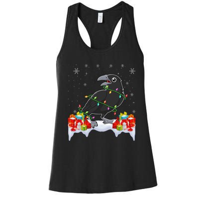 Crow Wearing Xmas Light Funny Crow Lover Christmas Women's Racerback Tank