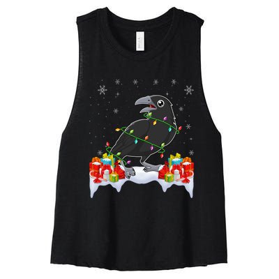 Crow Wearing Xmas Light Funny Crow Lover Christmas Women's Racerback Cropped Tank