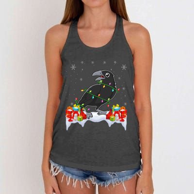 Crow Wearing Xmas Light Funny Crow Lover Christmas Women's Knotted Racerback Tank