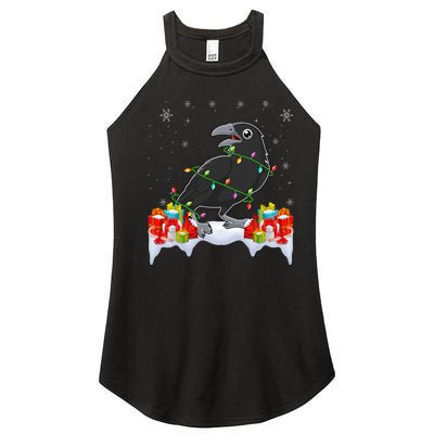 Crow Wearing Xmas Light Funny Crow Lover Christmas Women's Perfect Tri Rocker Tank