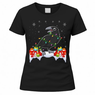 Crow Wearing Xmas Light Funny Crow Lover Christmas Women's T-Shirt