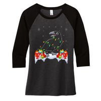 Crow Wearing Xmas Light Funny Crow Lover Christmas Women's Tri-Blend 3/4-Sleeve Raglan Shirt