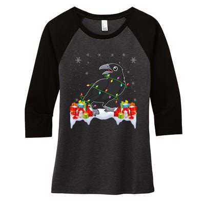 Crow Wearing Xmas Light Funny Crow Lover Christmas Women's Tri-Blend 3/4-Sleeve Raglan Shirt