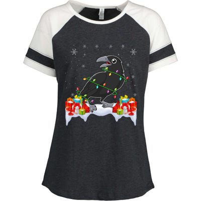 Crow Wearing Xmas Light Funny Crow Lover Christmas Enza Ladies Jersey Colorblock Tee