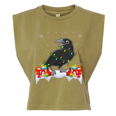 Crow Wearing Xmas Light Funny Crow Lover Christmas Garment-Dyed Women's Muscle Tee