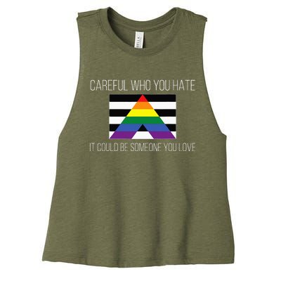 Careful Who You Hate Straight Ally Flag Women's Racerback Cropped Tank