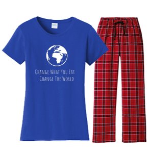 Change What You Eat Change The World Vegan Animal Lovers Gift Women's Flannel Pajama Set