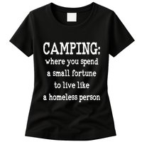 Camping: Where You Spend A Small Fortune To Live Like A Homeless Person Womens T-Shirt