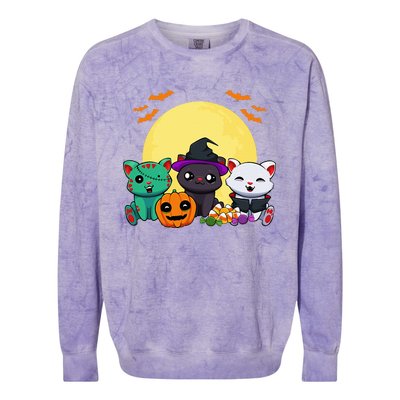 Cat Witch Zombie Vampire Lazy Halloween Costume Cute Kitten Colorblast Crewneck Sweatshirt