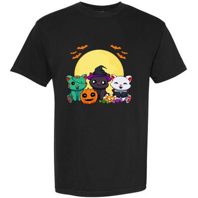 Cat Witch Zombie Vampire Lazy Halloween Costume Cute Kitten Garment-Dyed Heavyweight T-Shirt