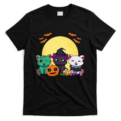 Cat Witch Zombie Vampire Lazy Halloween Costume Cute Kitten T-Shirt