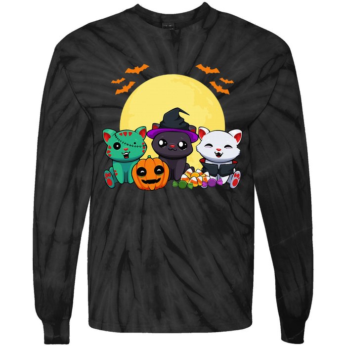 Cat Witch Zombie Vampire Lazy Halloween Costume Cute Kitten Tie-Dye Long Sleeve Shirt