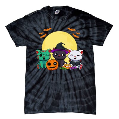 Cat Witch Zombie Vampire Lazy Halloween Costume Cute Kitten Tie-Dye T-Shirt