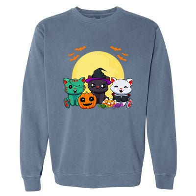 Cat Witch Zombie Vampire Lazy Halloween Costume Cute Kitten Garment-Dyed Sweatshirt