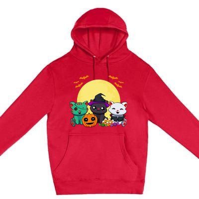 Cat Witch Zombie Vampire Lazy Halloween Costume Cute Kitten Premium Pullover Hoodie