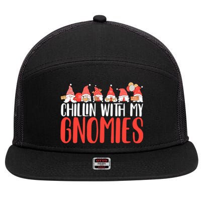 Christmas Xmas Chillin With My Gnomies Gift 7 Panel Mesh Trucker Snapback Hat