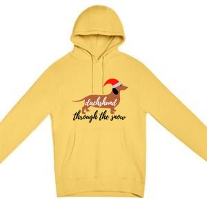 Christmas Xmas Cute Dog Daschund Through The Snow Gift Premium Pullover Hoodie