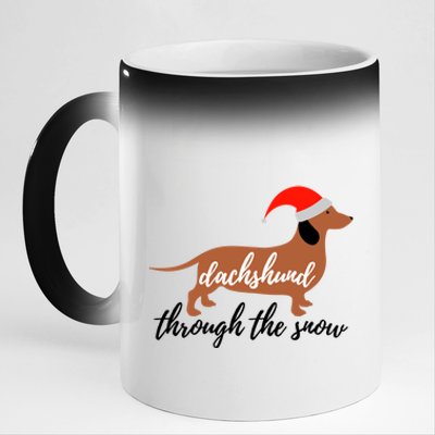 Christmas Xmas Cute Dog Daschund Through The Snow Gift 11oz Black Color Changing Mug