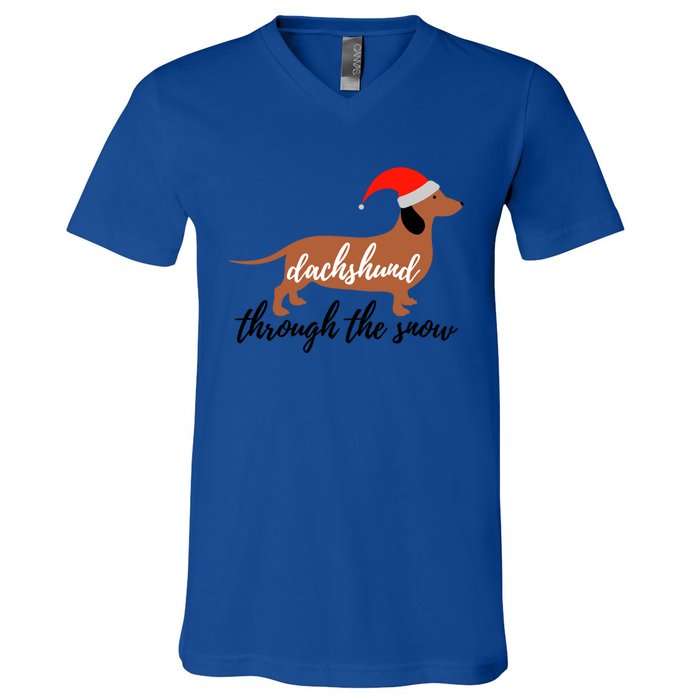 Christmas Xmas Cute Dog Daschund Through The Snow Gift V-Neck T-Shirt