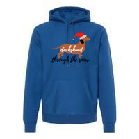 Christmas Xmas Cute Dog Daschund Through The Snow Gift Premium Hoodie