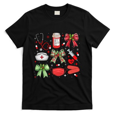 Christmas Xmas Coquette Bow Rn Cna Icu Scurb Nurse Doctor T-Shirt