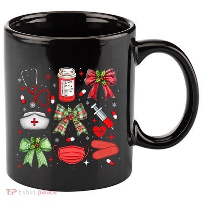 Christmas Xmas Coquette Bow Rn Cna Icu Scurb Nurse Doctor 11oz C Handle Ceramic Mug