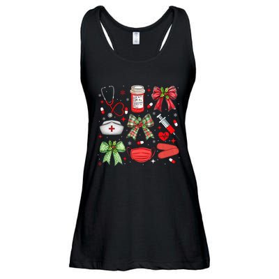 Christmas Xmas Coquette Bow Rn Cna Icu Scurb Nurse Doctor Ladies Essential Flowy Tank