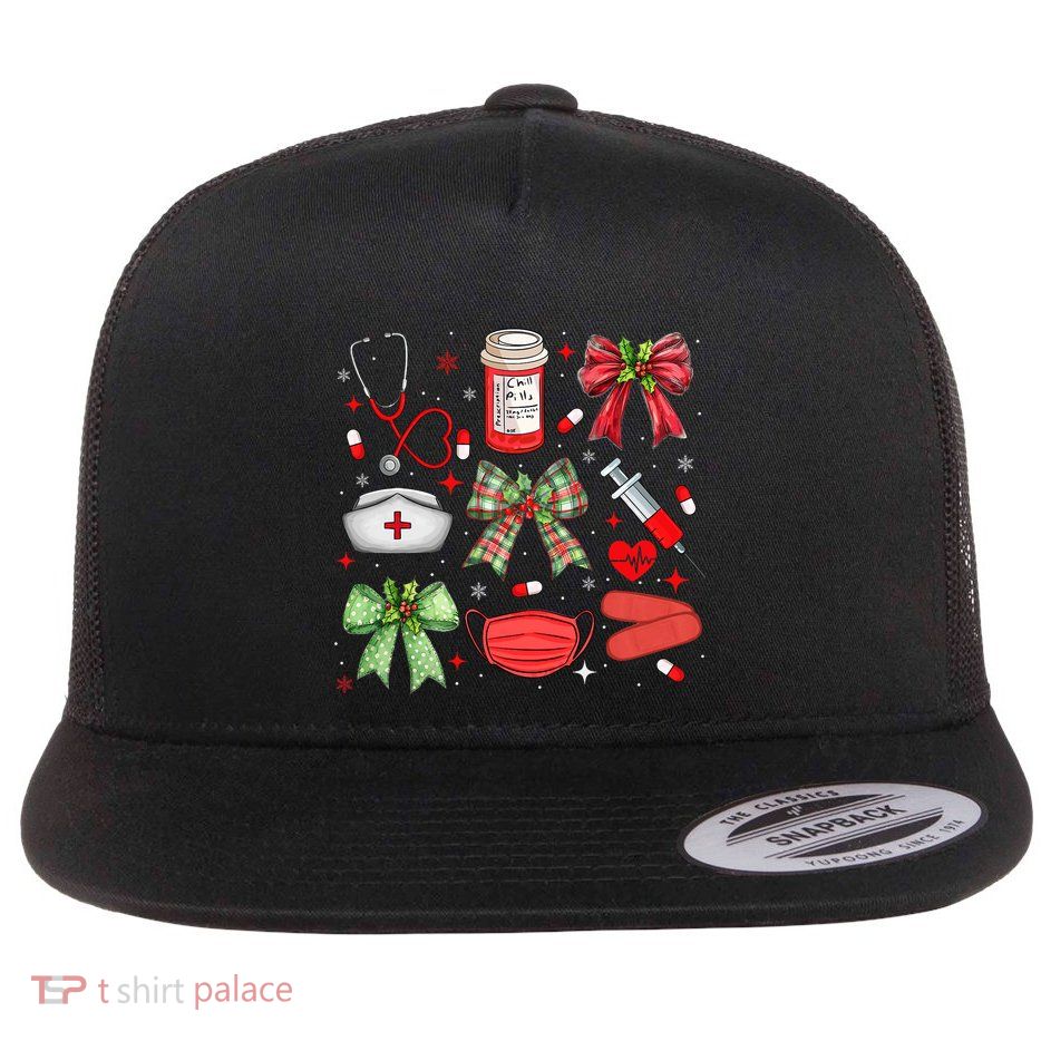 Christmas Xmas Coquette Bow Rn Cna Icu Scurb Nurse Doctor Flatbill Hat