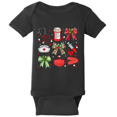 Christmas Xmas Coquette Bow Rn Cna Icu Scurb Nurse Doctor Baby Bodysuit