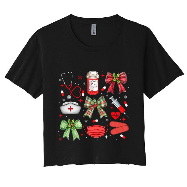 Christmas Xmas Coquette Bow Rn Cna Icu Scurb Nurse Doctor Crop Top